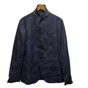 John Varvatos Men's 46 Blue Plaid Wool Multi Button Lightweight Military Jacket‎